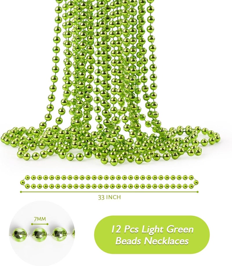 ZZYFGH 12 Pcs Light Green Beads Necklace, St. Patricks Day Bead Necklace, 33'' 7mm Mardi Gras Beads Necklaces Light Green Bead Necklaces for Mardi Gras St. Patricks Day Christmas Festive Events - Image 2